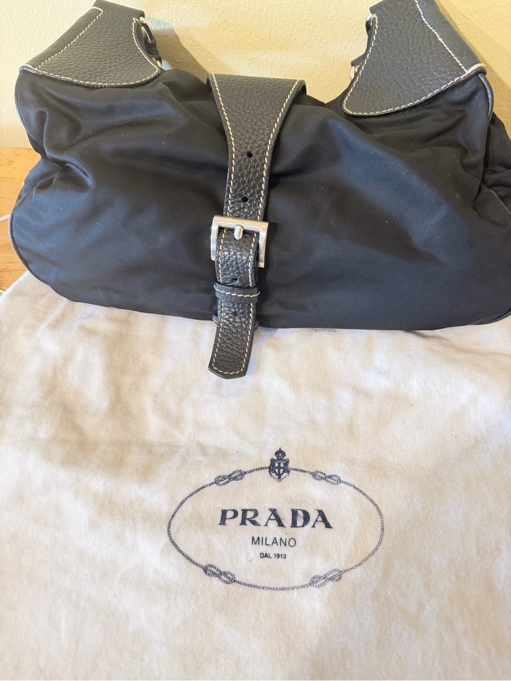 Prada Tessuto Nylon Hobo bag leather trim buckle - Picture 8 of 9